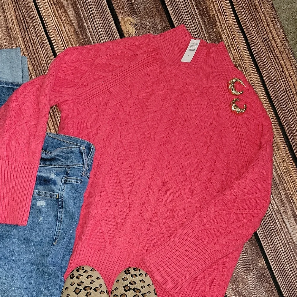 Talbots Pink Cable Knit Turtleneck Sweater - Picture 1 of 6